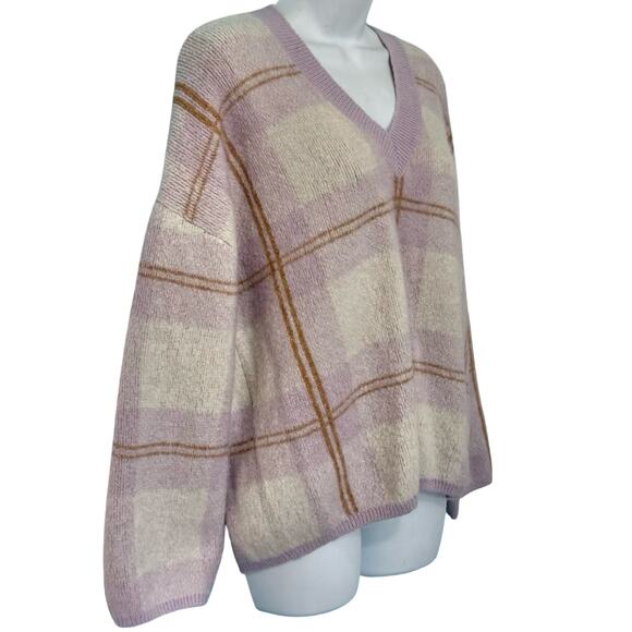 Rails Lilac Purple Brown Cream Colleen Plaid V-Neck Oversize Knit Sweater size M - Picture 2 of 9